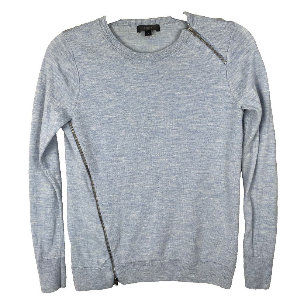 J. Crew Sweater‎ Womens Small Soft Blue Merino Wool Zip Front Pullover Jumper